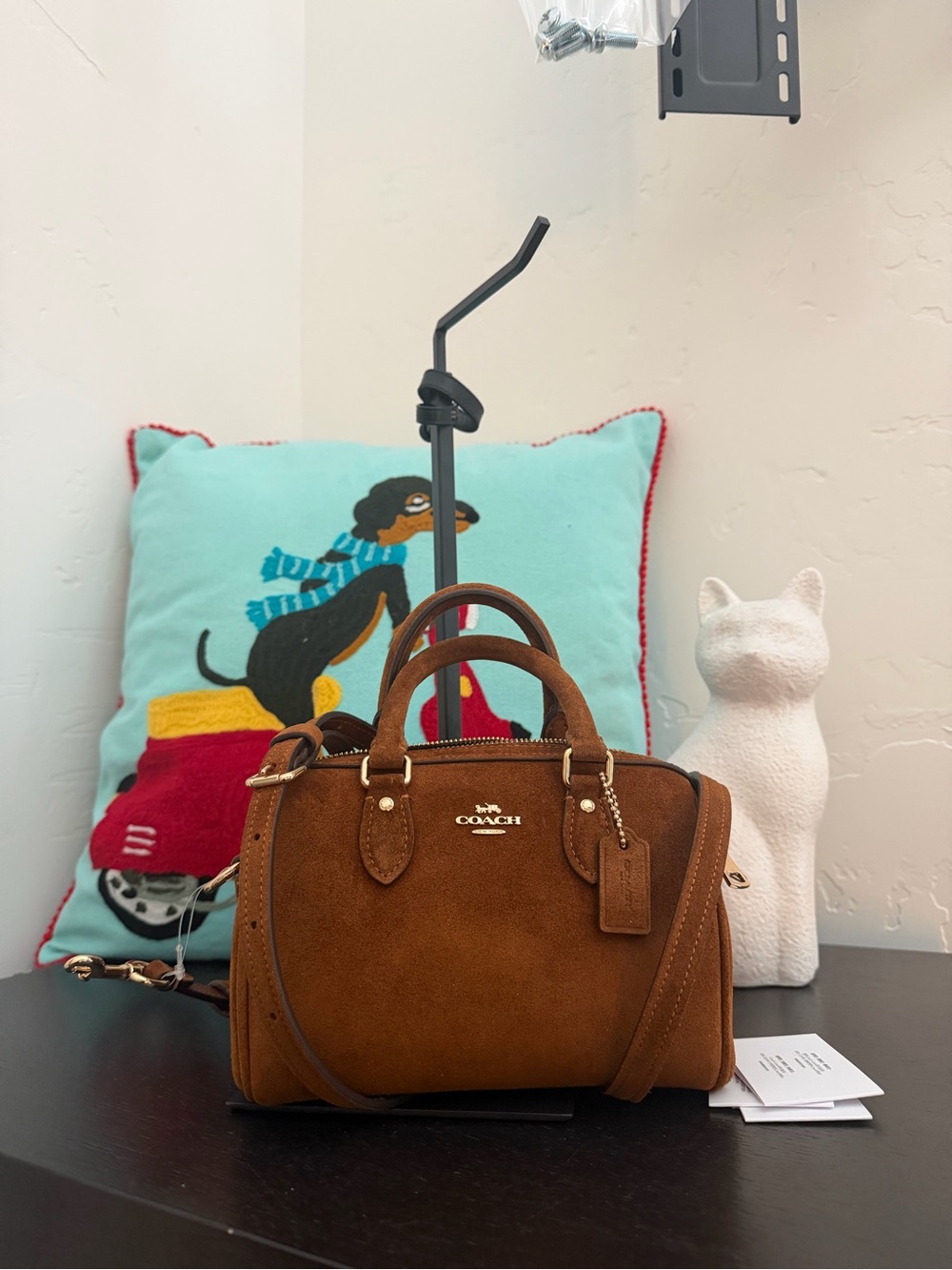 Coach Mini Rowan Brown Suede Crossbody Satchel CEQ65 NWT - Picture 3 of 7
